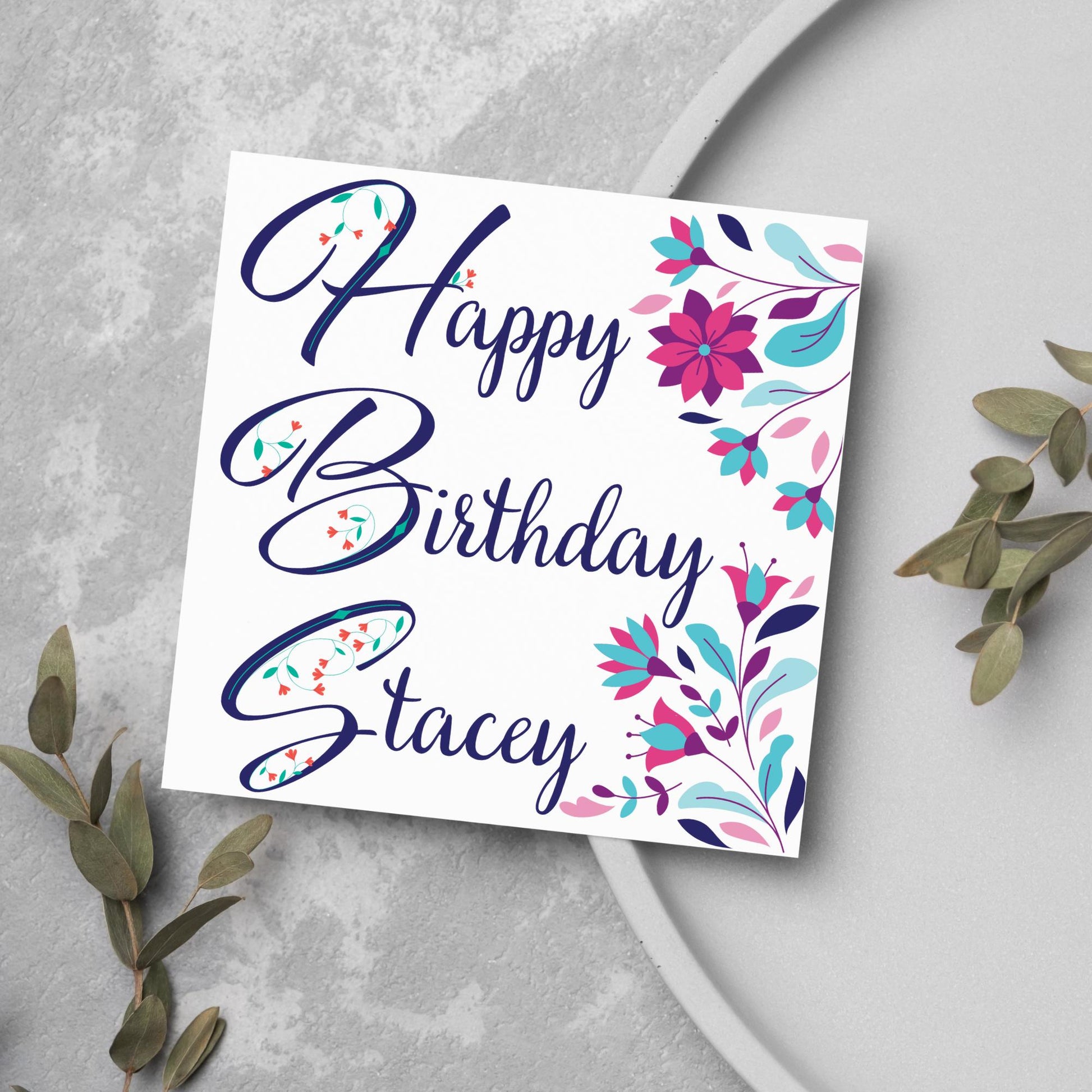 Personalised Flower Birthday Card, Name Birthday Card, Card for Sister, Card for Friend, Custom Birthday Card