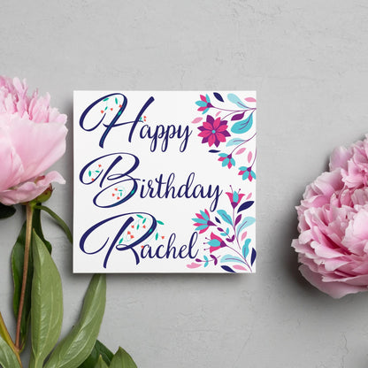 Personalised Flower Birthday Card, Name Birthday Card, Card for Sister, Card for Friend, Custom Birthday Card