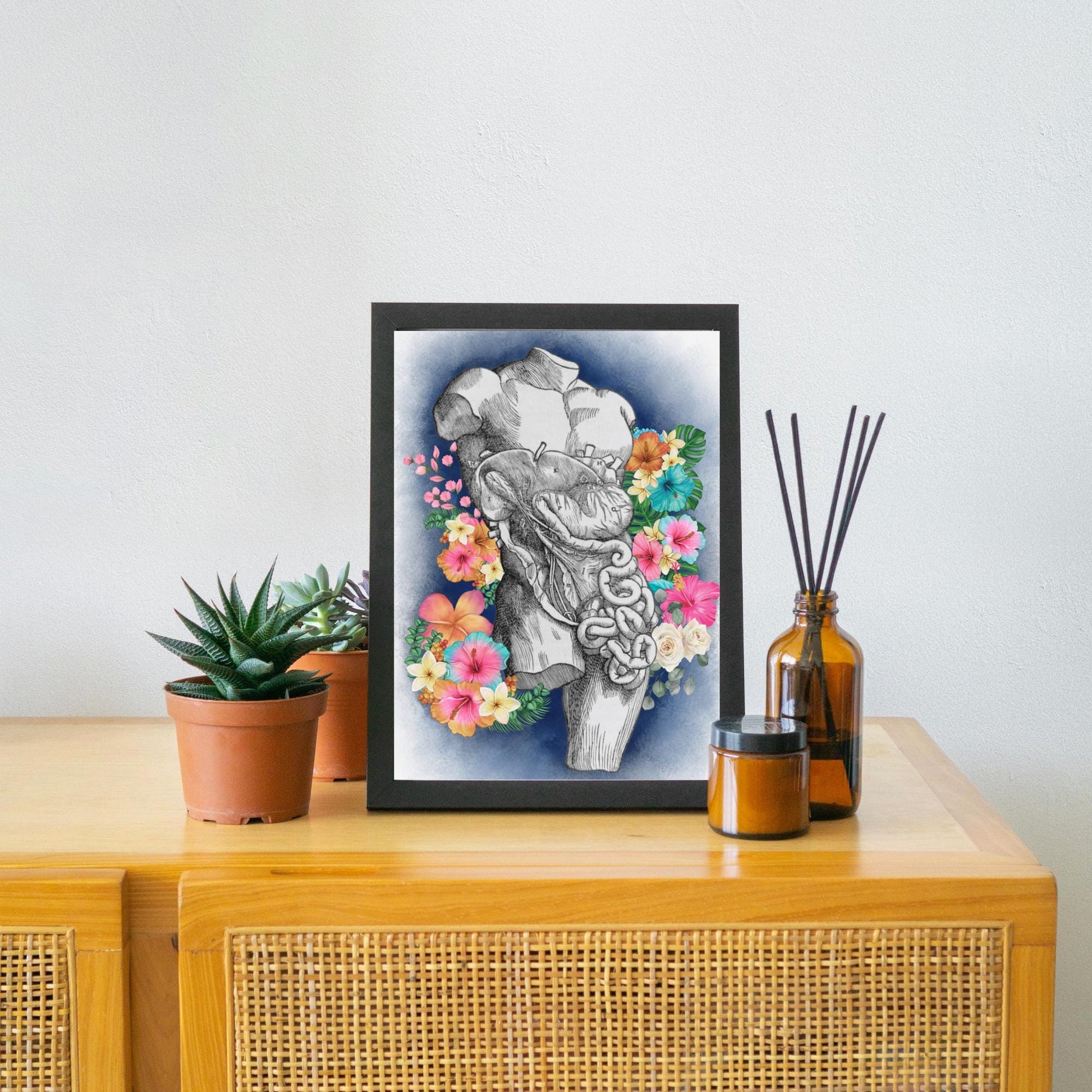 Andreas Vesalius Art, Biology Wall Art, A4 Print, High Quality Anatomy Wall Art, Floral Anatomy Poster, Gothic Wall Art, Corporis Fabrica