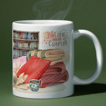 Book Reading Mug, Cosy Gift, Book Lover Mug, Just one more Chapter, Librarian Secret Santa, Christmas Present.