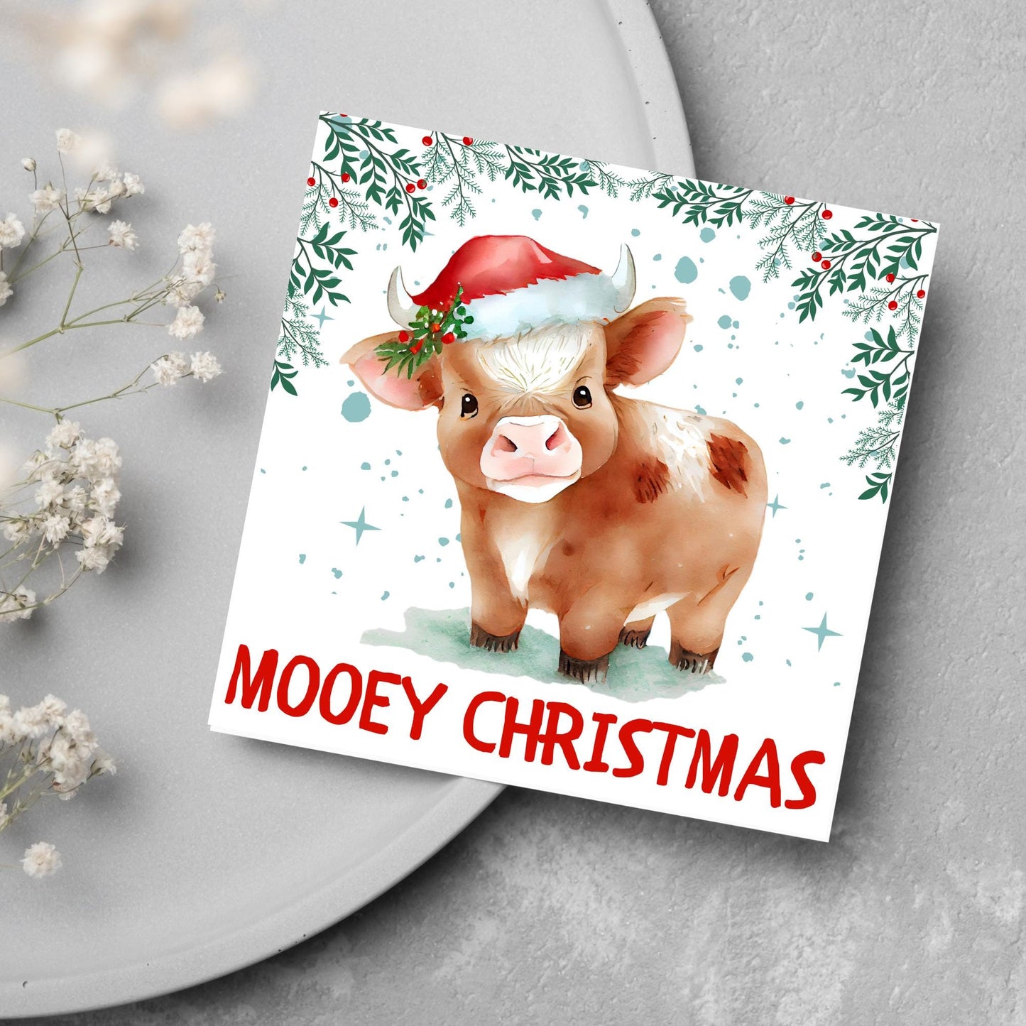 Highland Cow Christmas Card, Farming Christmas Card, Mooey Xmas Card, Secret Santa