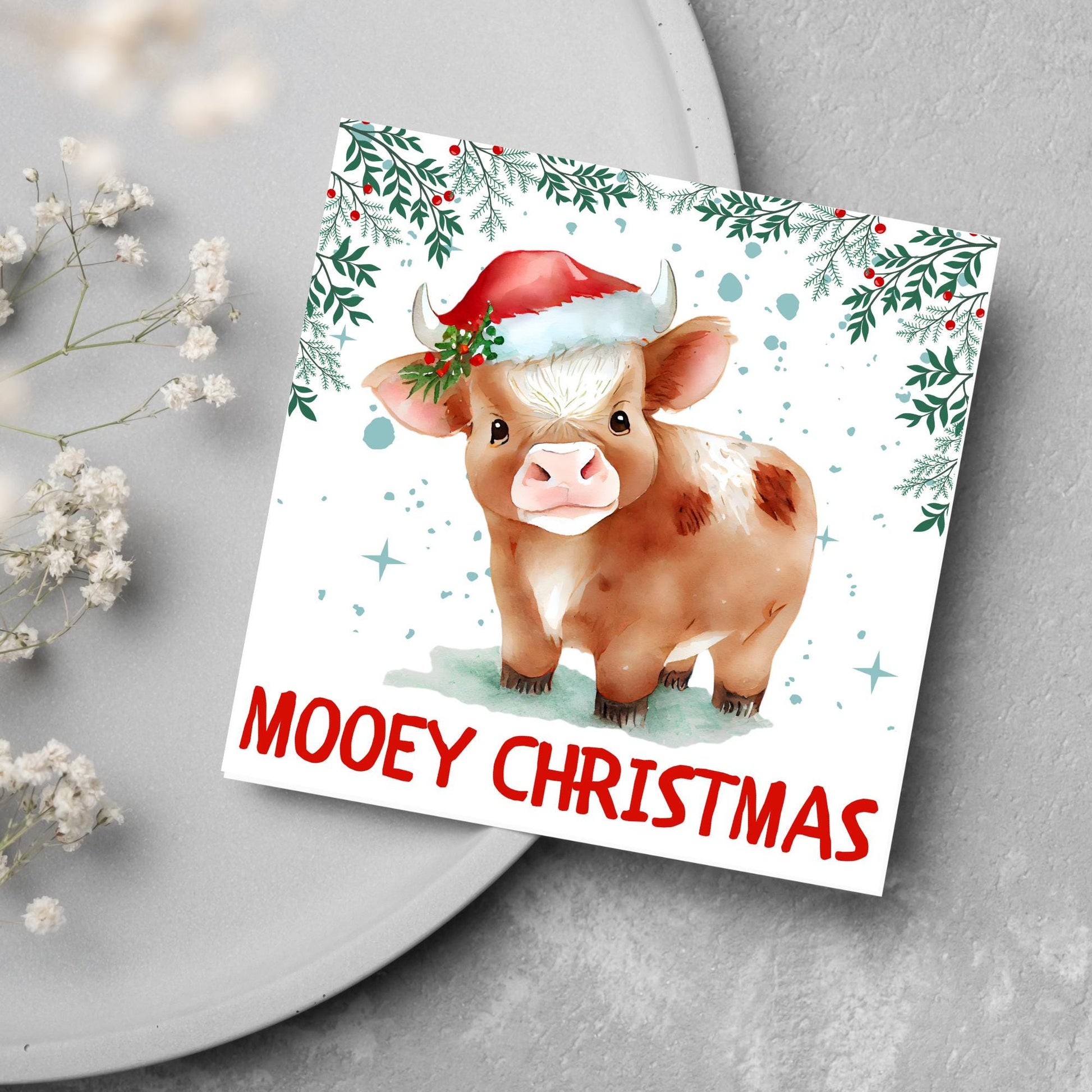 Highland Cow Christmas Card, Farming Christmas Card, Mooey Xmas Card, Secret Santa