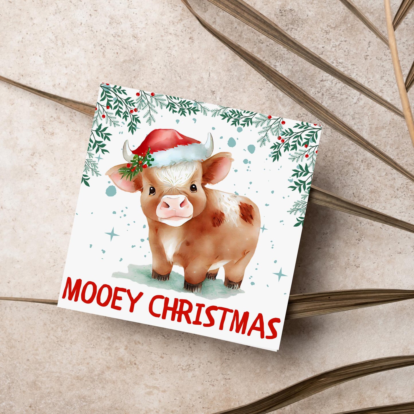 Highland Cow Christmas Card, Farming Christmas Card, Mooey Xmas Card, Secret Santa