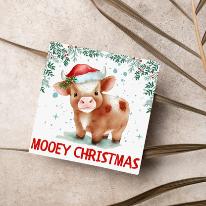 Highland Cow Christmas Card, Farming Christmas Card, Mooey Xmas Card, Secret Santa