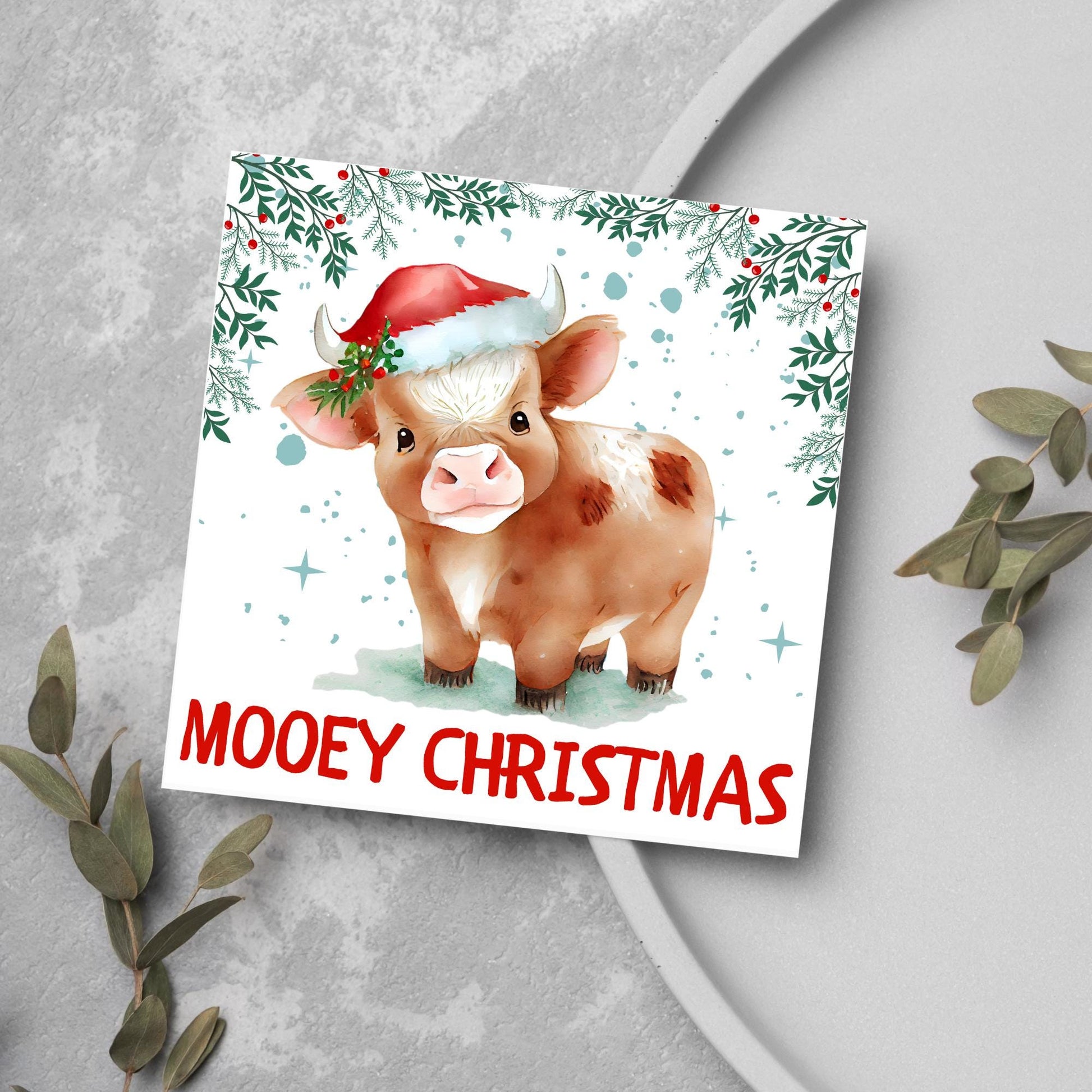Highland Cow Christmas Card, Farming Christmas Card, Mooey Xmas Card, Secret Santa
