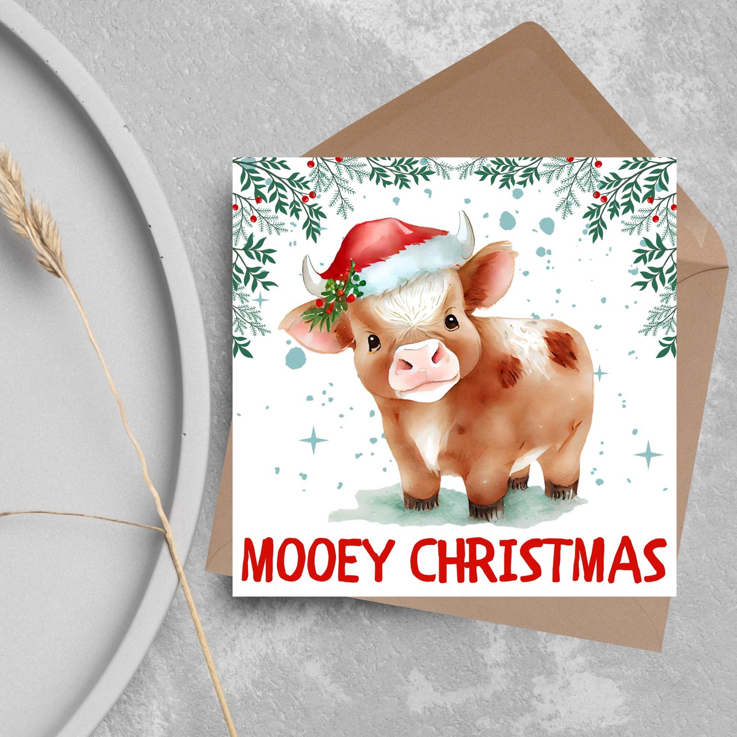 Highland Cow Christmas Card, Farming Christmas Card, Mooey Xmas Card, Secret Santa