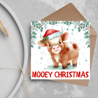 Highland Cow Christmas Card, Farming Christmas Card, Mooey Xmas Card, Secret Santa