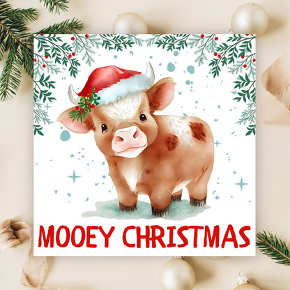 Highland Cow Christmas Card, Farming Christmas Card, Mooey Xmas Card, Secret Santa
