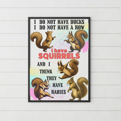 Squirrels A4 Print, High Quality Wall Art, Bar Wall Art, Funny Mental Health Poster, Home Decor, Quirky Squirrel Lover Gift