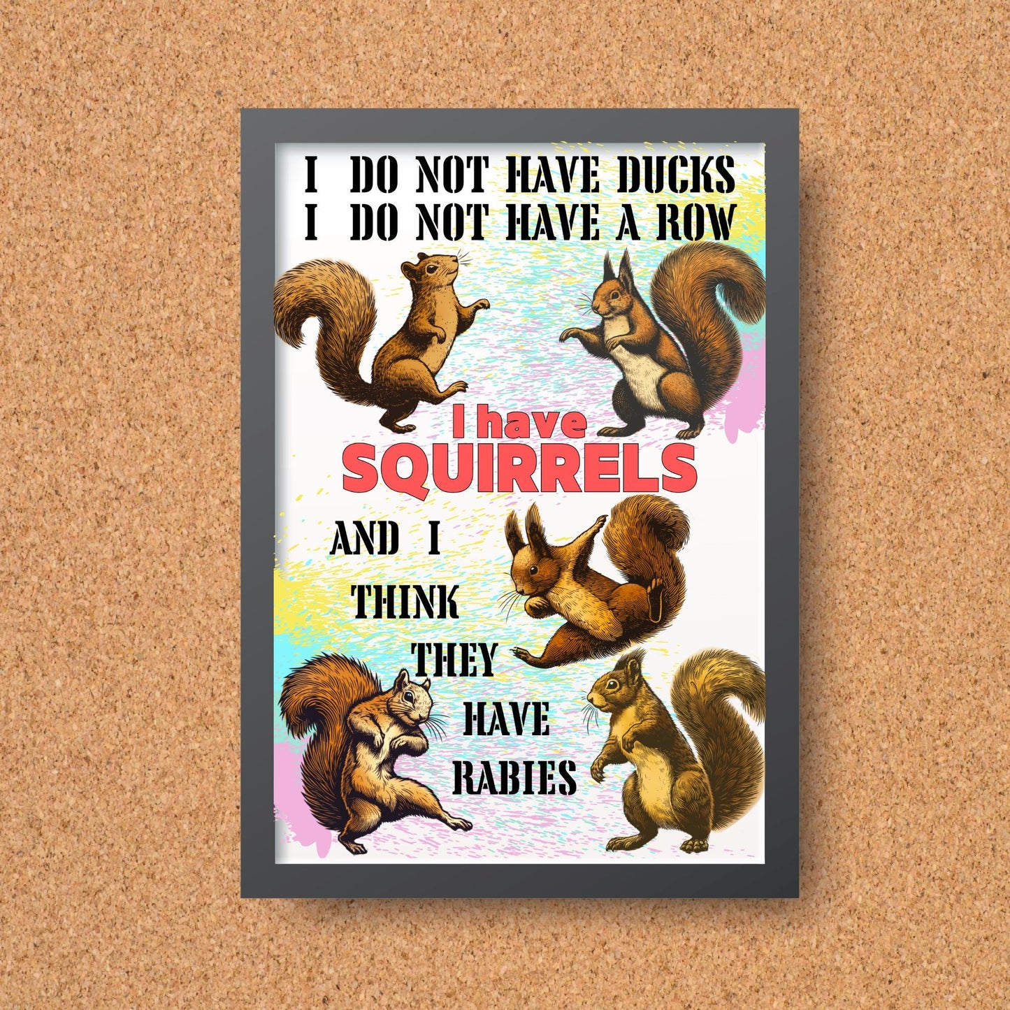 Squirrels A4 Print, High Quality Wall Art, Bar Wall Art, Funny Mental Health Poster, Home Decor, Quirky Squirrel Lover Gift