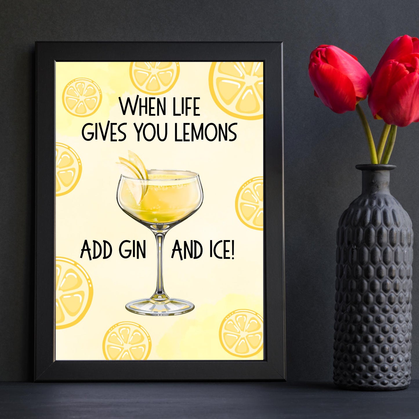 Gin and Tonic Print, Poster for Bar, Funny Alcohol Print, Secret Santa Gift, Lemon Art