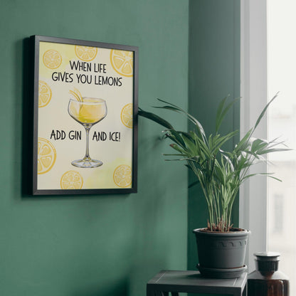 Gin and Tonic Print, Poster for Bar, Funny Alcohol Print, Secret Santa Gift, Lemon Art