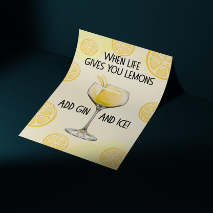 Gin and Tonic Print, Poster for Bar, Funny Alcohol Print, Secret Santa Gift, Lemon Art