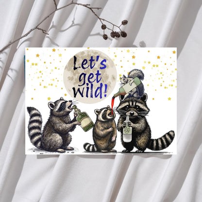 Raccoon A4 Print, High Quality Wall Art, Home Bar Drinks Funny Poster, Quirky Decor, Drunk Raccoons, Let's Get Wild, Secret Santa