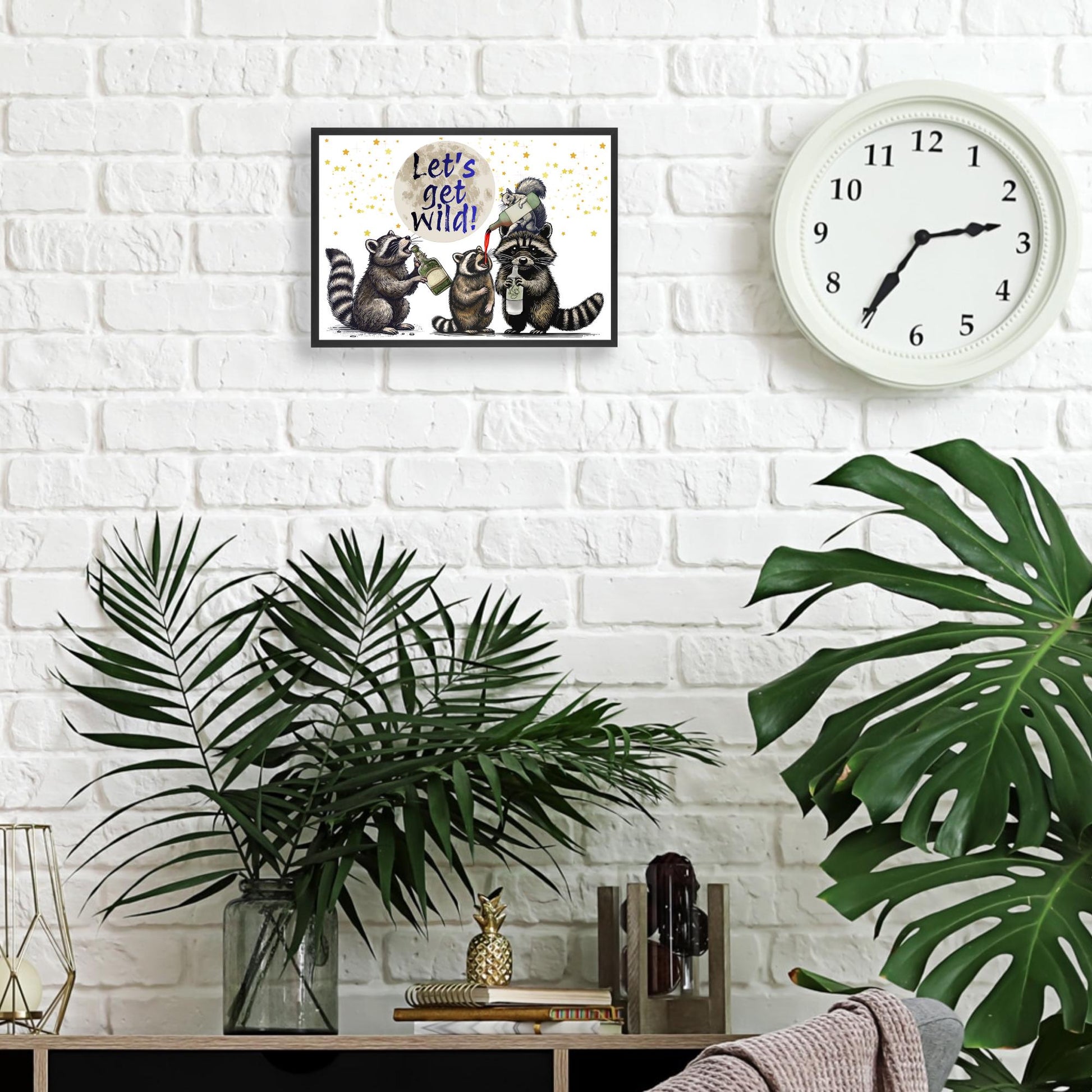 Raccoon A4 Print, High Quality Wall Art, Home Bar Drinks Funny Poster, Quirky Decor, Drunk Raccoons, Let's Get Wild, Secret Santa