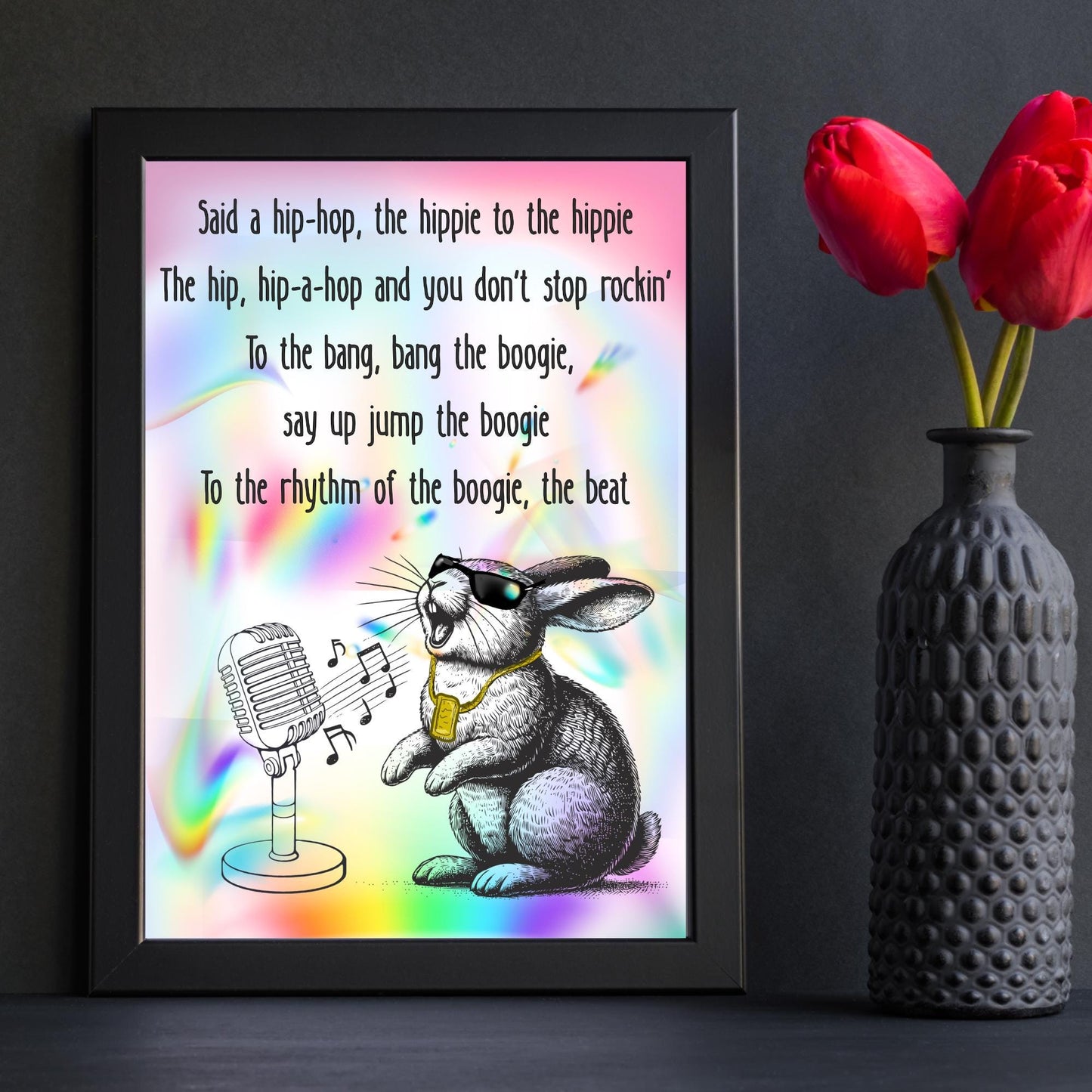 Rap Rabbit A4 Print, Sugarhill Gang High Quality Wall Art, Home Bar Funny Poster, Quirky Decor, Rappers Delight, Secret Santa