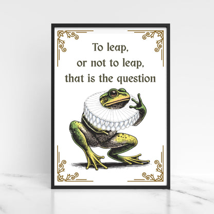 Shakespeare Frog A4 Print, High Quality Wall Art, Home Bar Funny Poster, Quirky Decor, Hamlet Poster, Secret Santa, To Be or Not To Be