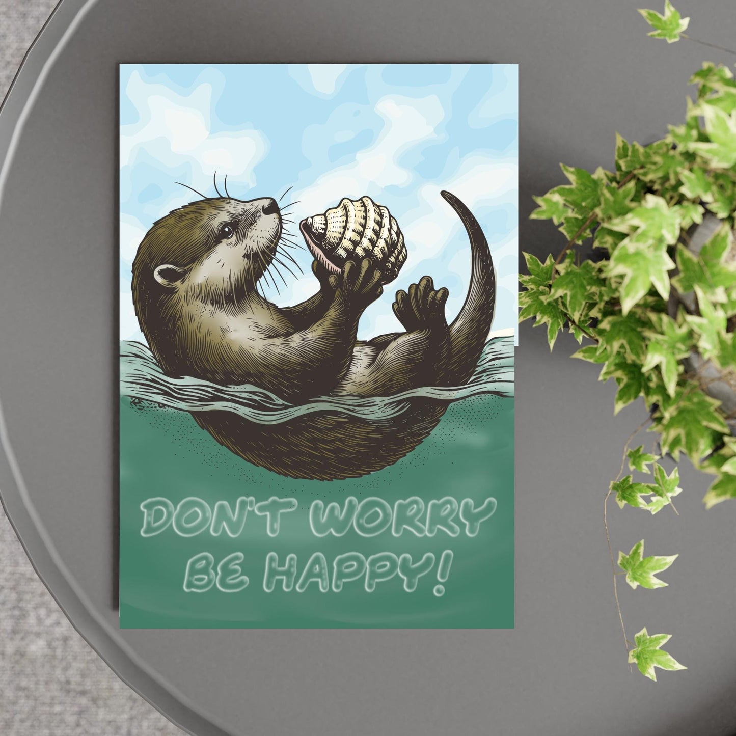 Otter Painting A4 Print, High Quality Wall Art, Home Bar Funny Poster, Quirky Decor, Don't Worry Be Happy, Secret Santa, Cute Otter Gift