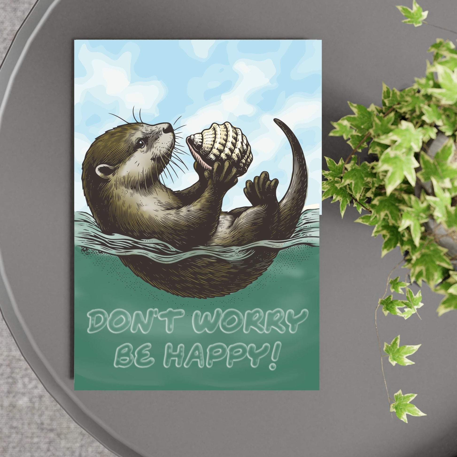 Otter Painting A4 Print, High Quality Wall Art, Home Bar Funny Poster, Quirky Decor, Don't Worry Be Happy, Secret Santa, Cute Otter Gift