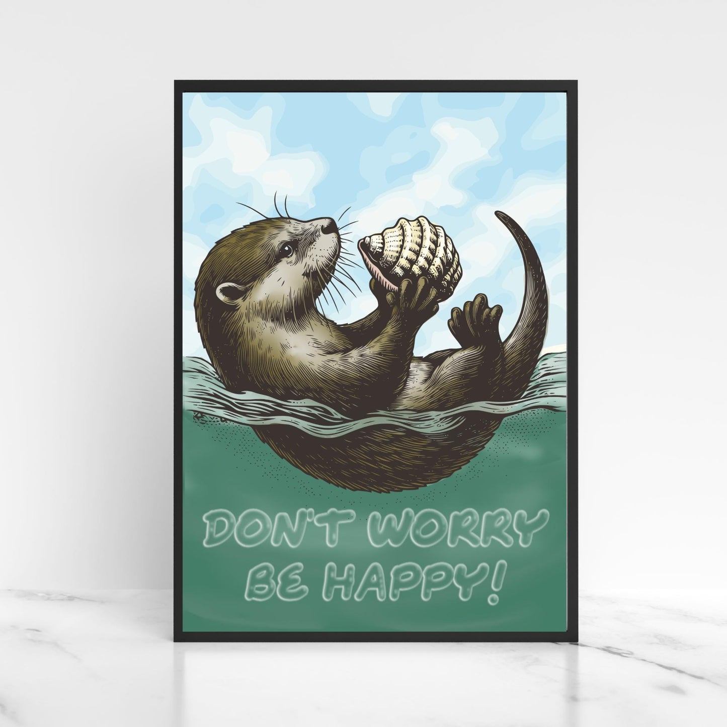 Otter Painting A4 Print, High Quality Wall Art, Home Bar Funny Poster, Quirky Decor, Don't Worry Be Happy, Secret Santa, Cute Otter Gift