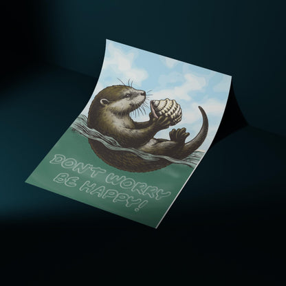 Otter Painting A4 Print, High Quality Wall Art, Home Bar Funny Poster, Quirky Decor, Don't Worry Be Happy, Secret Santa, Cute Otter Gift