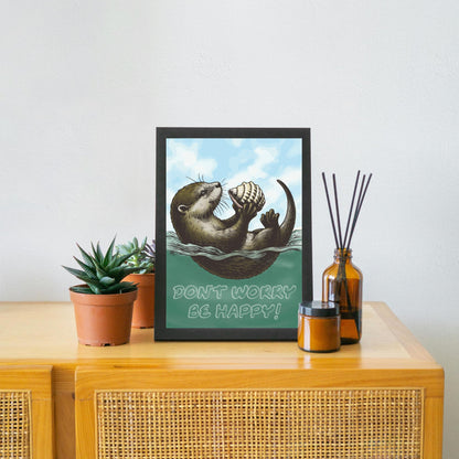 Otter Painting A4 Print, High Quality Wall Art, Home Bar Funny Poster, Quirky Decor, Don't Worry Be Happy, Secret Santa, Cute Otter Gift