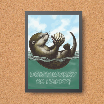 Otter Painting A4 Print, High Quality Wall Art, Home Bar Funny Poster, Quirky Decor, Don't Worry Be Happy, Secret Santa, Cute Otter Gift