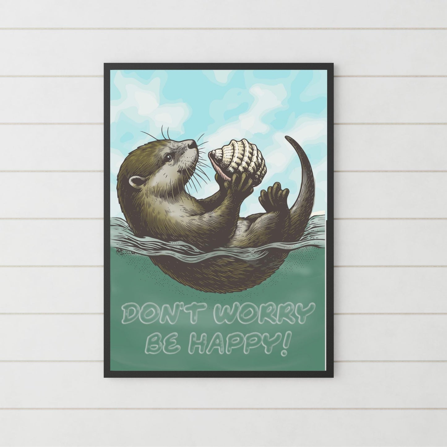 Otter Painting A4 Print, High Quality Wall Art, Home Bar Funny Poster, Quirky Decor, Don't Worry Be Happy, Secret Santa, Cute Otter Gift