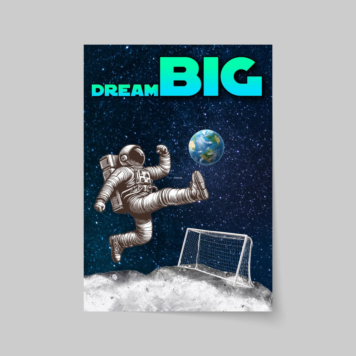 Space Football A4 Print, High Quality Wall Art, Home Bar Funny Poster, Quirky Decor, Moon Print, Secret Santa, Dream Big.