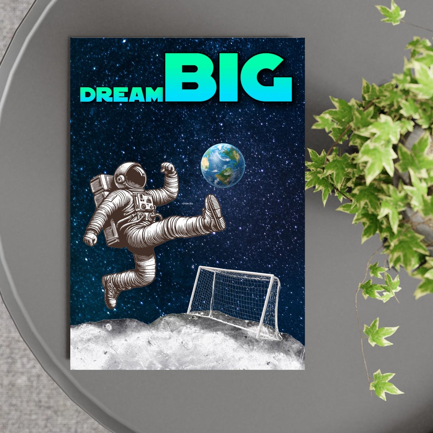 Space Football A4 Print, High Quality Wall Art, Home Bar Funny Poster, Quirky Decor, Moon Print, Secret Santa, Dream Big.