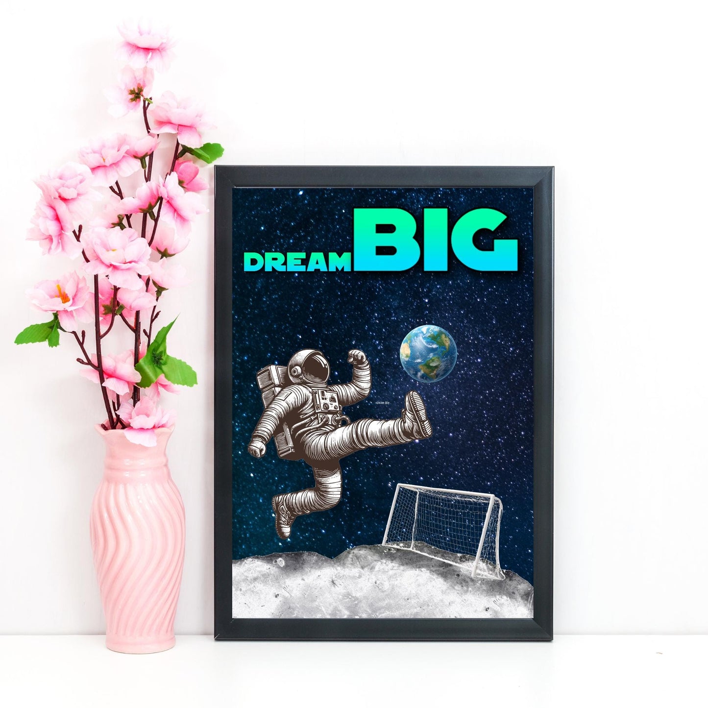 Space Football A4 Print, High Quality Wall Art, Home Bar Funny Poster, Quirky Decor, Moon Print, Secret Santa, Dream Big.