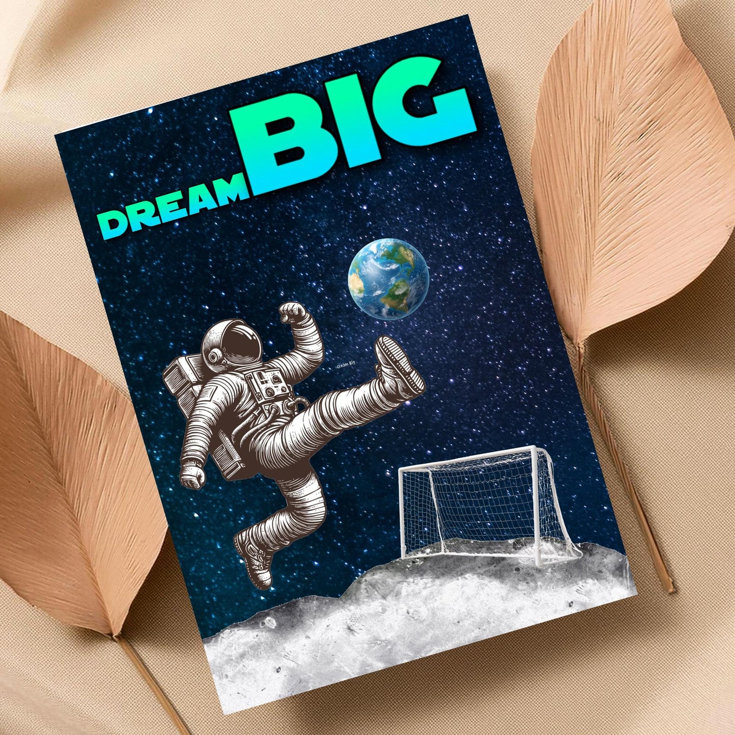 Space Football A4 Print, High Quality Wall Art, Home Bar Funny Poster, Quirky Decor, Moon Print, Secret Santa, Dream Big.