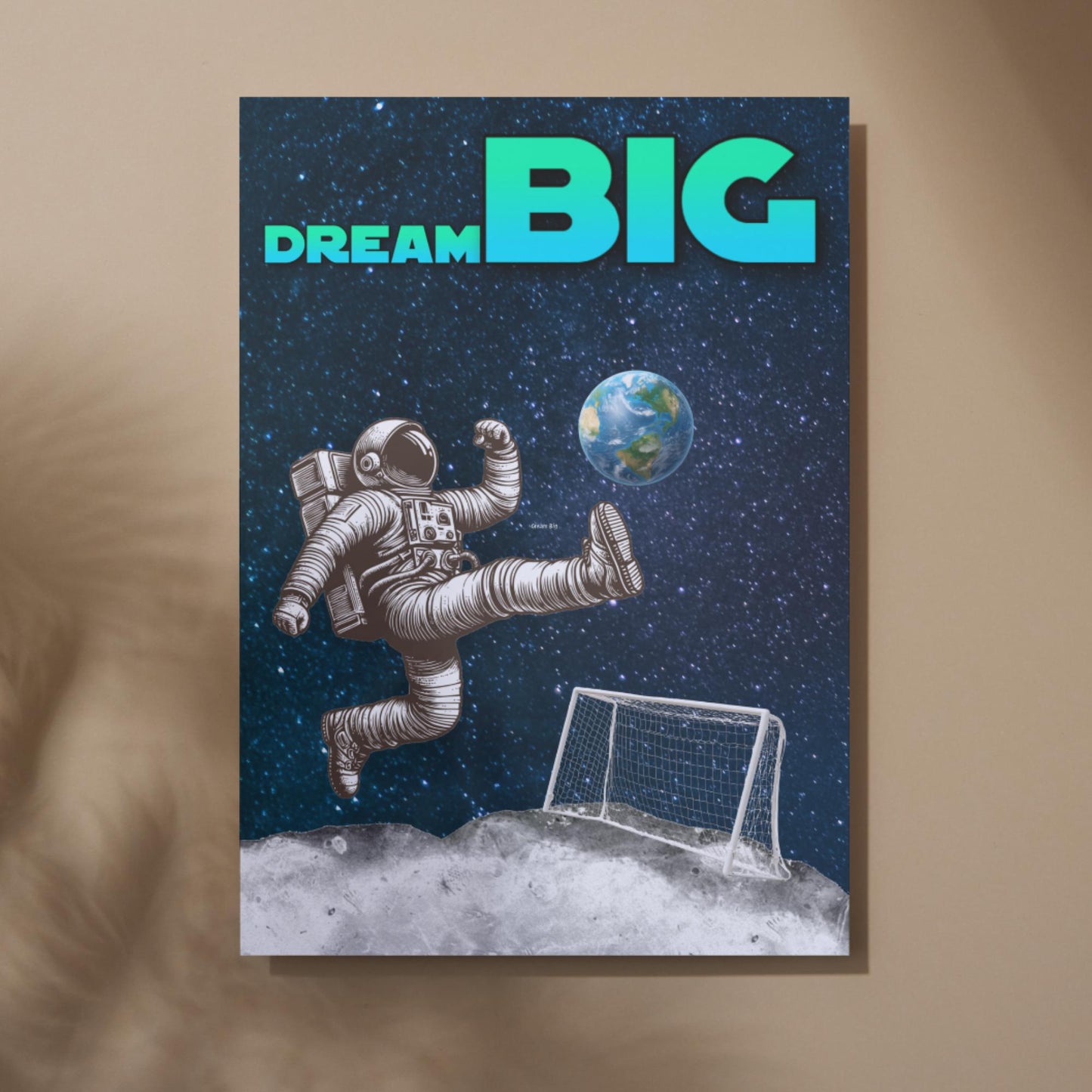 Space Football A4 Print, High Quality Wall Art, Home Bar Funny Poster, Quirky Decor, Moon Print, Secret Santa, Dream Big.