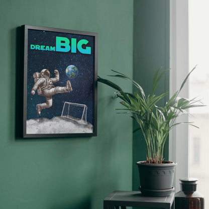 Space Football A4 Print, High Quality Wall Art, Home Bar Funny Poster, Quirky Decor, Moon Print, Secret Santa, Dream Big.