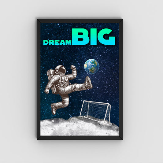 Space Football A4 Print, High Quality Wall Art, Home Bar Funny Poster, Quirky Decor, Moon Print, Secret Santa, Dream Big.
