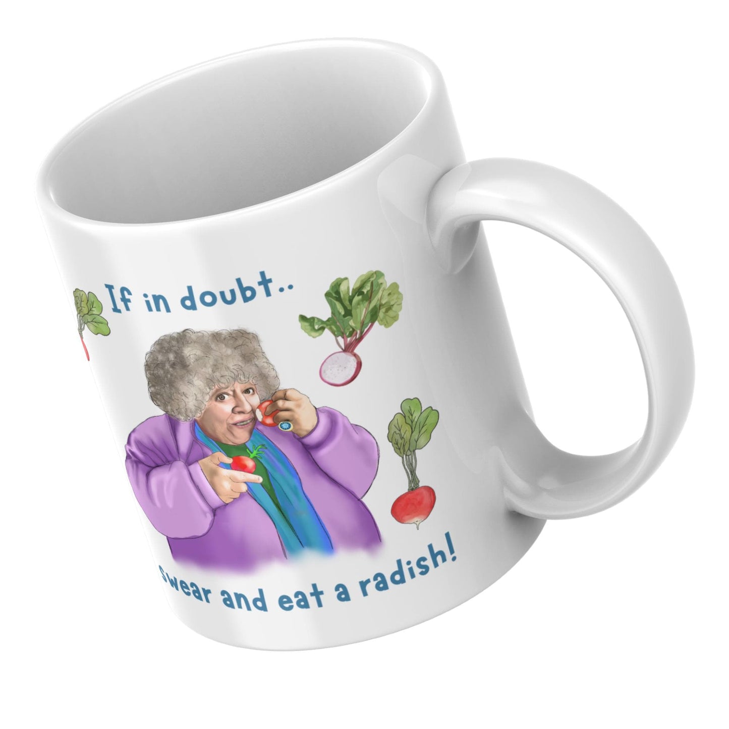 Miriam Margolyes Mug, Radish lover, Secret Santa Gift, British Comedy, British Culture