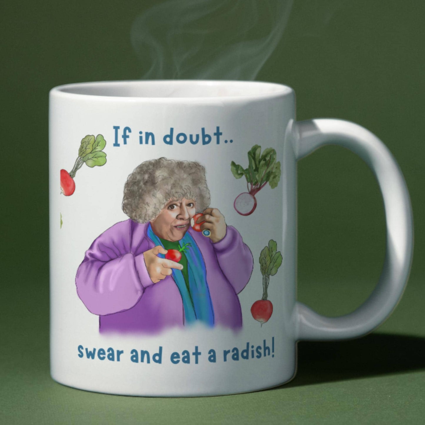 Miriam Margolyes Mug, Radish lover, Secret Santa Gift, British Comedy, British Culture