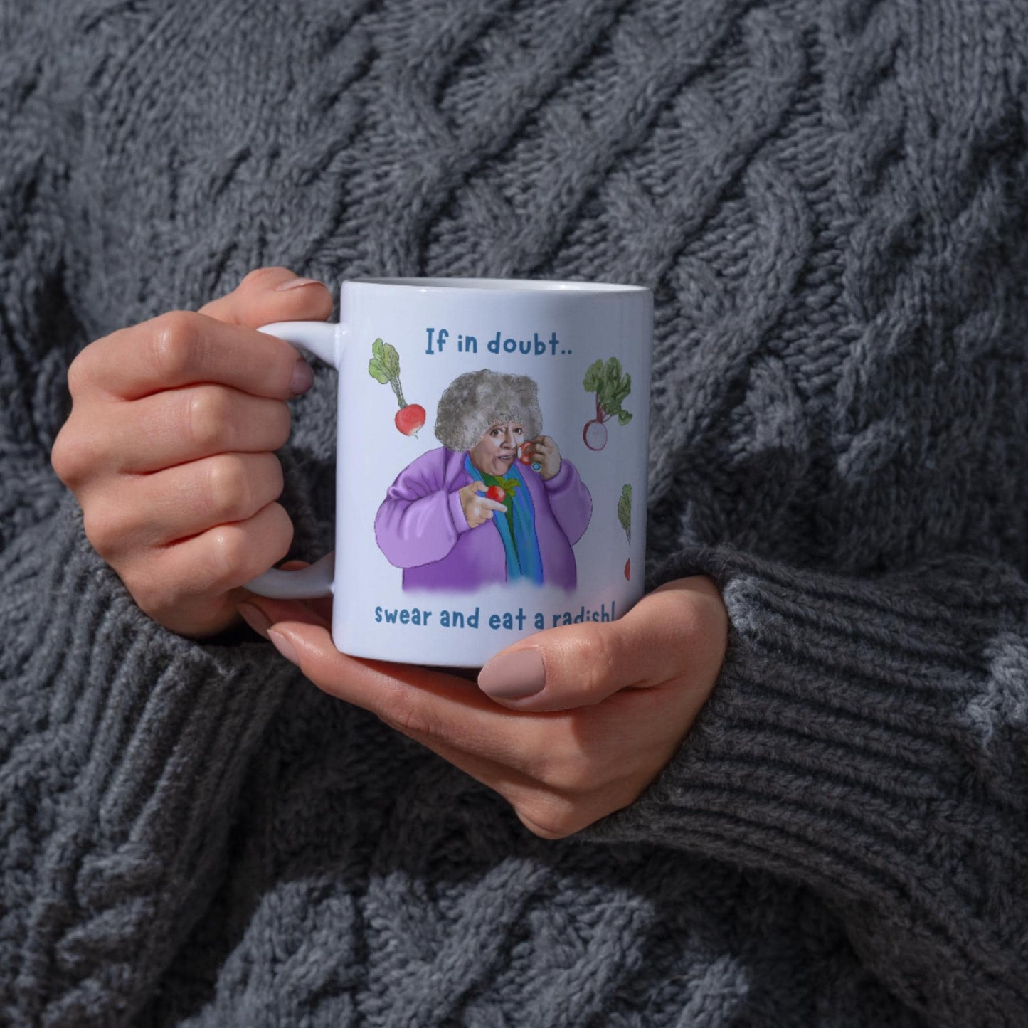 Miriam Margolyes Mug, Radish lover, Secret Santa Gift, British Comedy, British Culture