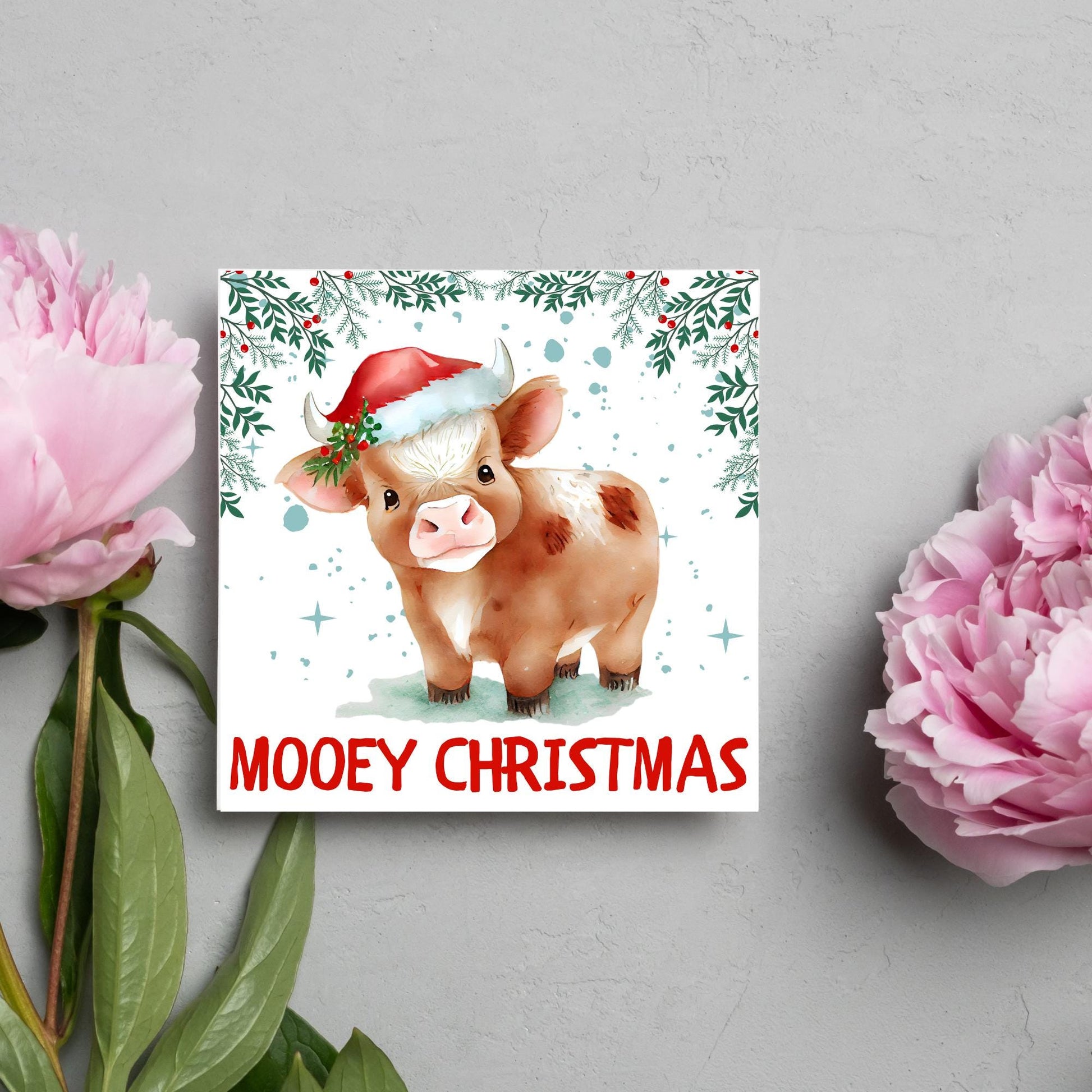 Highland Cow Christmas Card, Farming Christmas Card, Mooey Xmas Card, Secret Santa