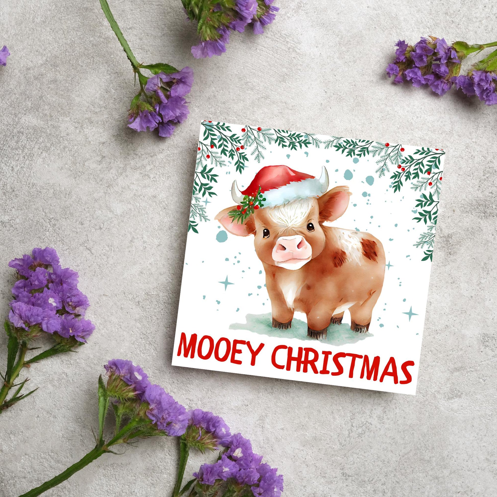 Highland Cow Christmas Card, Farming Christmas Card, Mooey Xmas Card, Secret Santa