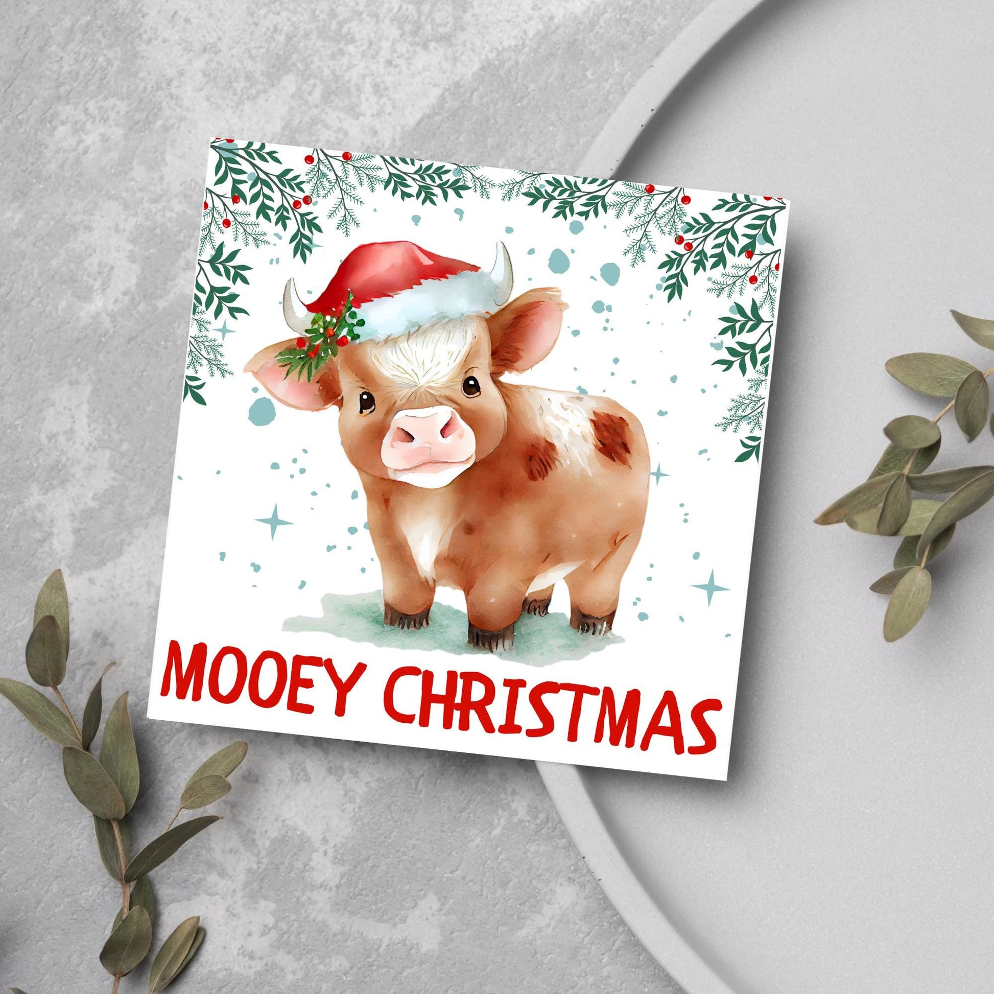 Highland Cow Christmas Card, Farming Christmas Card, Mooey Xmas Card, Secret Santa