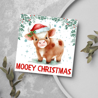 Highland Cow Christmas Card, Farming Christmas Card, Mooey Xmas Card, Secret Santa