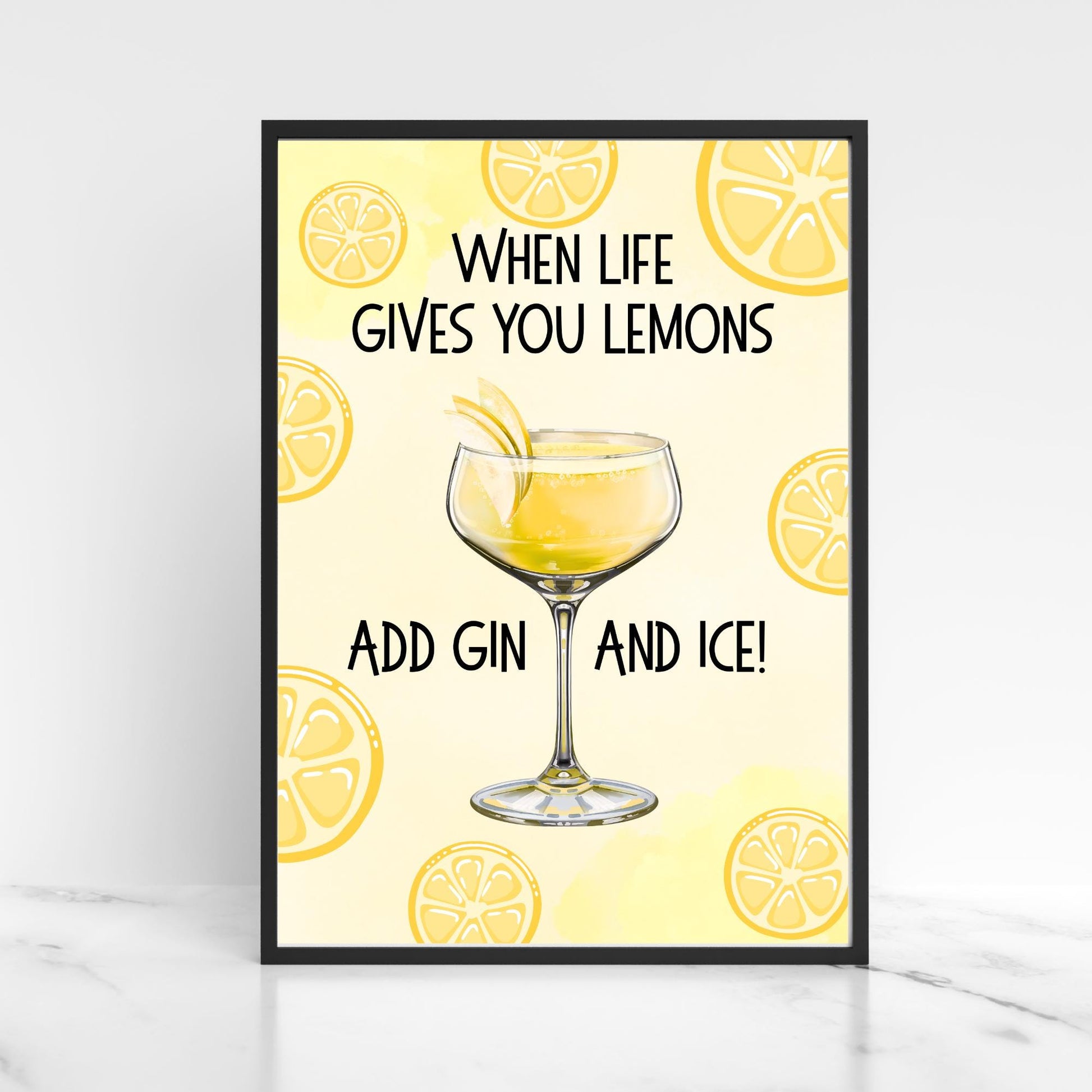 Gin and Tonic Print, Poster for Bar, Funny Alcohol Print, Secret Santa Gift, Lemon Art
