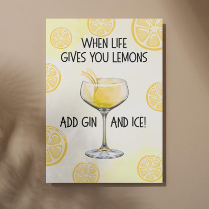 Gin and Tonic Print, Poster for Bar, Funny Alcohol Print, Secret Santa Gift, Lemon Art