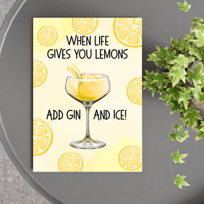 Gin and Tonic Print, Poster for Bar, Funny Alcohol Print, Secret Santa Gift, Lemon Art