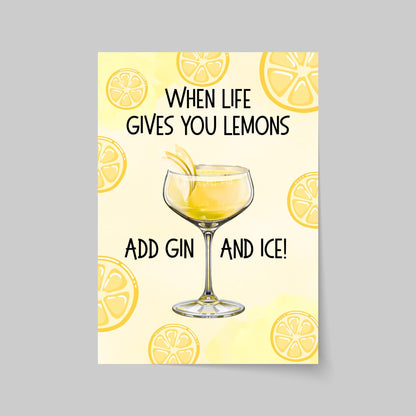Gin and Tonic Print, Poster for Bar, Funny Alcohol Print, Secret Santa Gift, Lemon Art