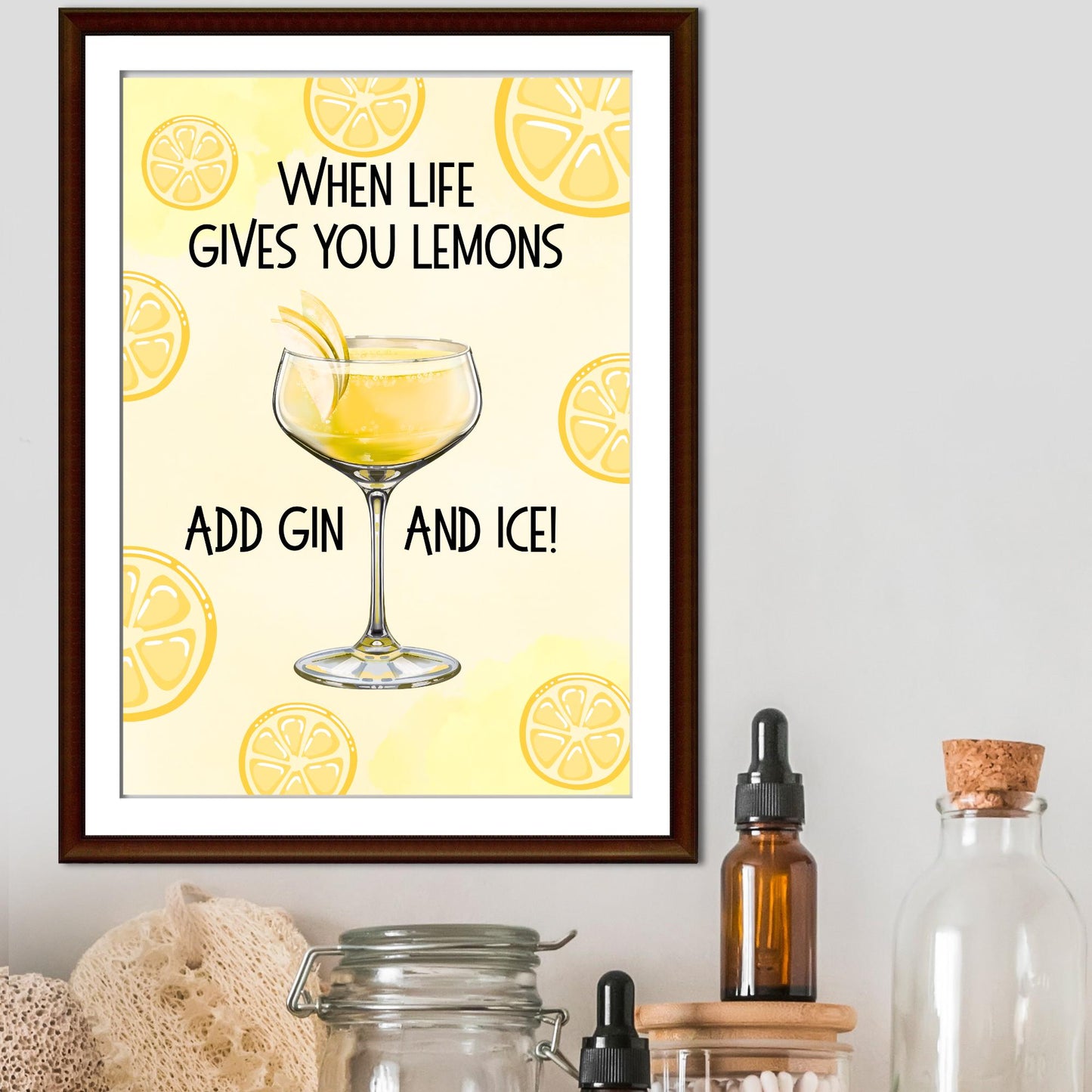 Gin and Tonic Print, Poster for Bar, Funny Alcohol Print, Secret Santa Gift, Lemon Art