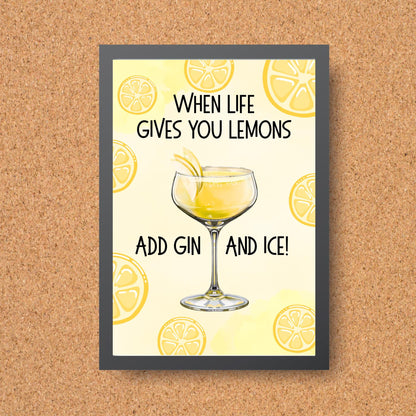Gin and Tonic Print, Poster for Bar, Funny Alcohol Print, Secret Santa Gift, Lemon Art
