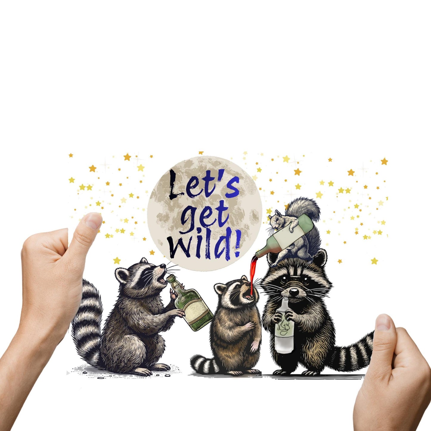 Raccoon A4 Print, High Quality Wall Art, Home Bar Drinks Funny Poster, Quirky Decor, Drunk Raccoons, Let's Get Wild, Secret Santa