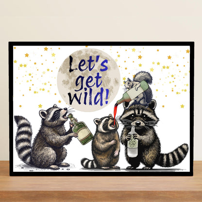 Raccoon A4 Print, High Quality Wall Art, Home Bar Drinks Funny Poster, Quirky Decor, Drunk Raccoons, Let's Get Wild, Secret Santa